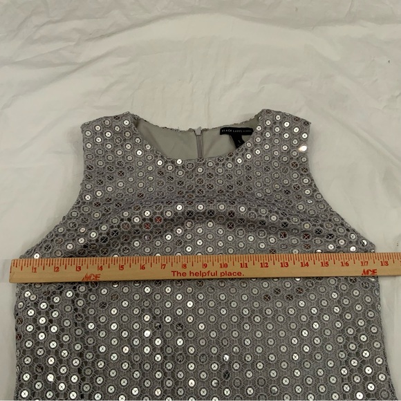 Black Label By Chico’s Dress Size 8 Silver Sequin Crochet Sheath Cocktail Party - Picture 10 of 15